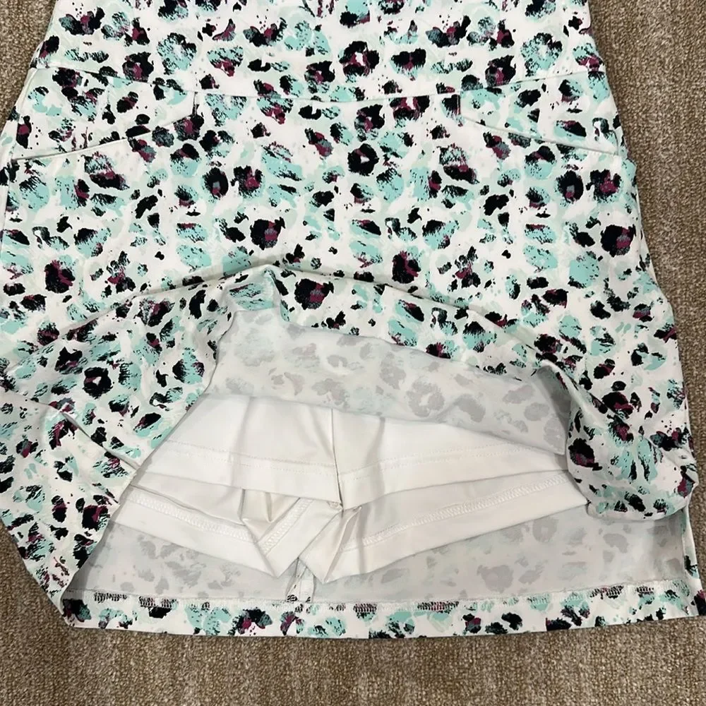 Lady Hagen Sea Glass Blue Leopard Print Golf Skort Performance Women Size Small